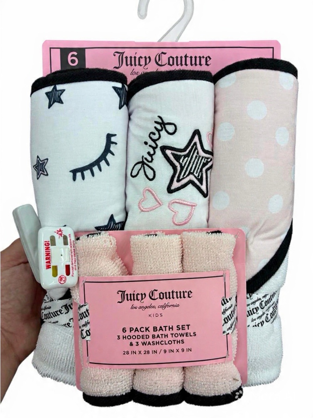 Juicy Couture Pink White Black Baby Bath Towel Set